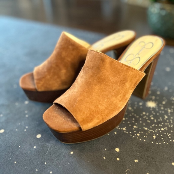 Jessica Simpson Brown Suede Wooden Platform Heels size 9 never worn - Picture 1 of 6